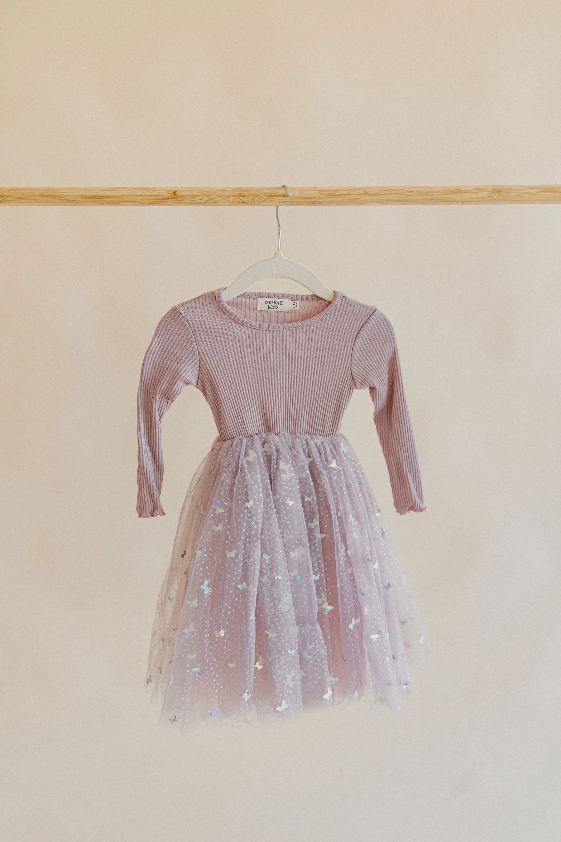 Tulle Party L/S Dress | Mauve Butterfly