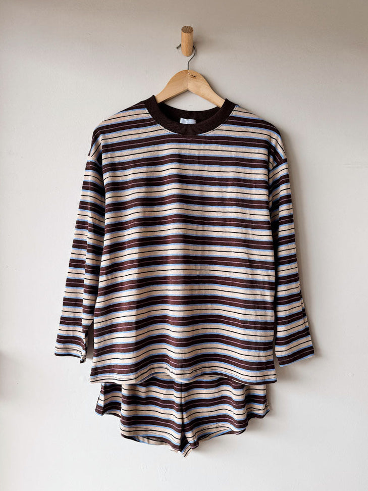 Womens LS Ribbed SET | Blue/Choc/Pink