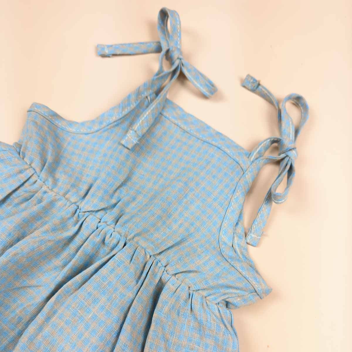 Emi Linen Romper | Seafoam Blue Petite Check