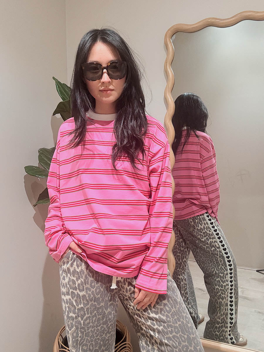 Womens LS Tee | Pink/Red/Green Stripe