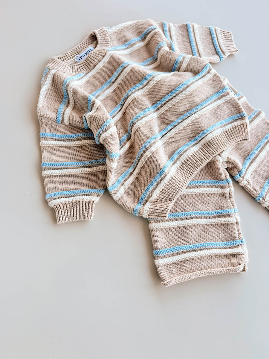 Raised Stripe Knit SET | Oat/Arctic/Snow