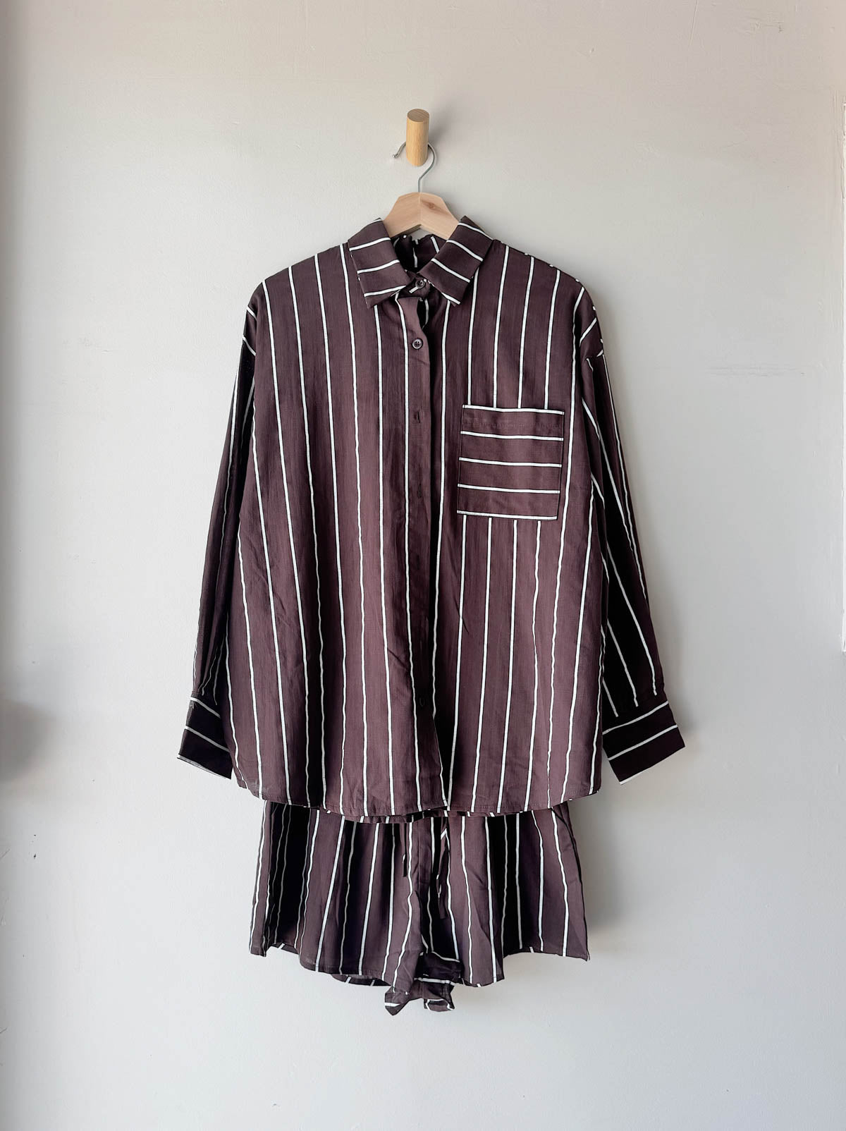 Womens LS Shirt SET | Chocolate / White Stripe