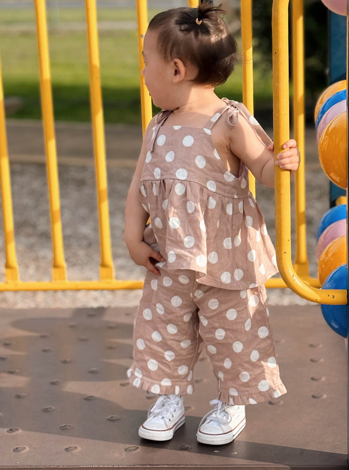 Linen Polka Dot Tie Up Singlet | Handmade