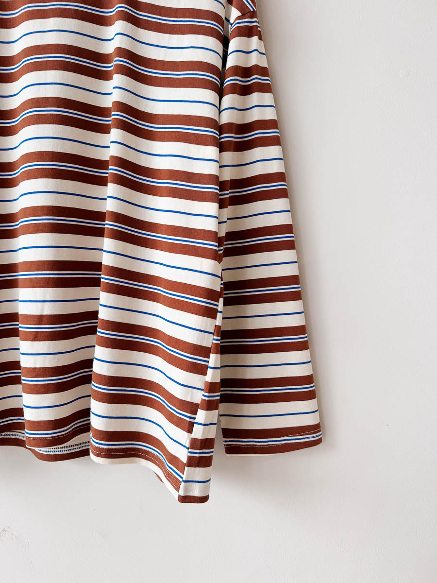 Womens LS Tee | Cream/Brown/Blue stripe