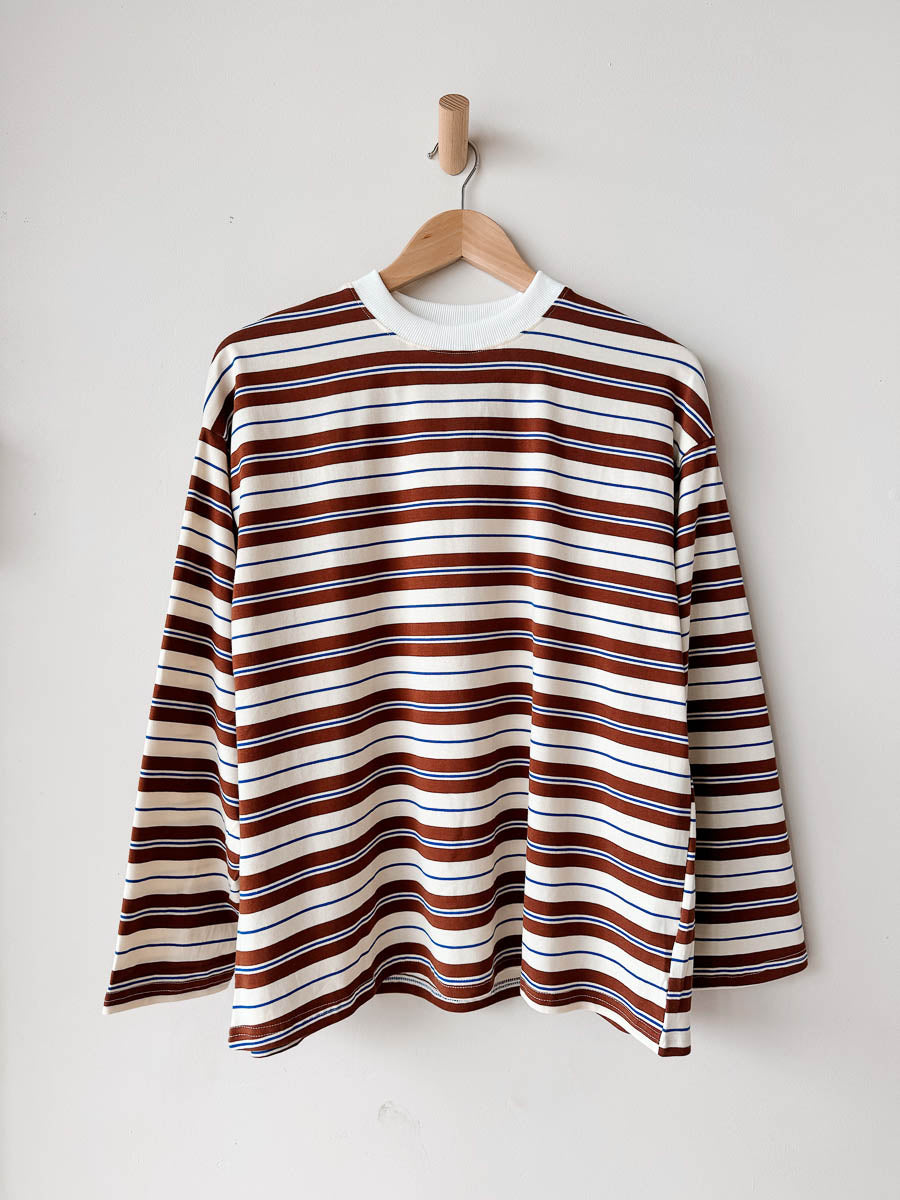 Womens LS Tee | Cream/Brown/Blue stripe