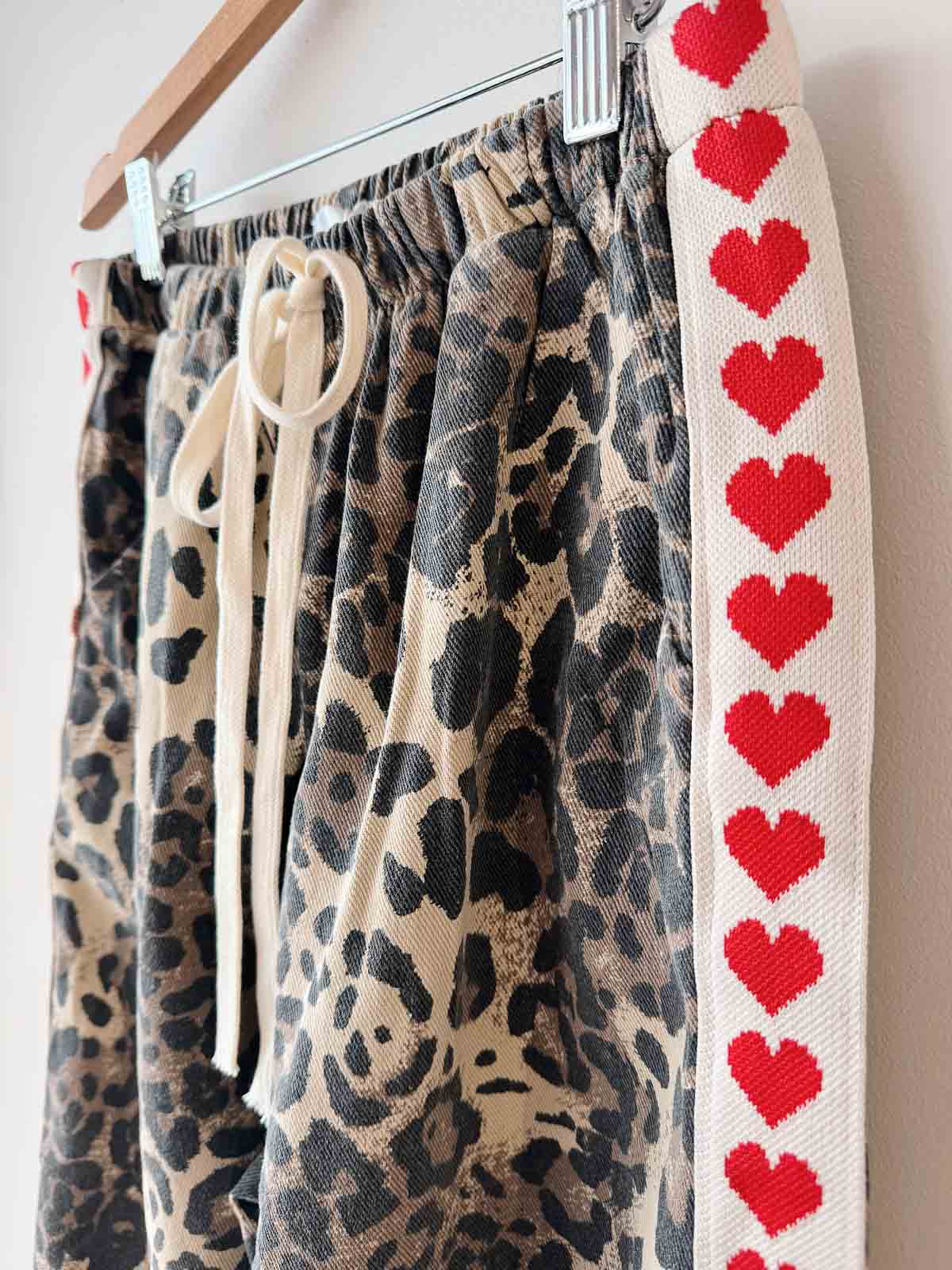 Women's Denim Pants | Leopard/ Red Heart Trim