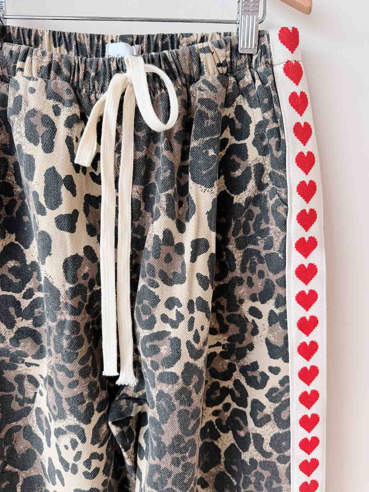 Women's Denim Pants | Leopard/ Red Heart Trim