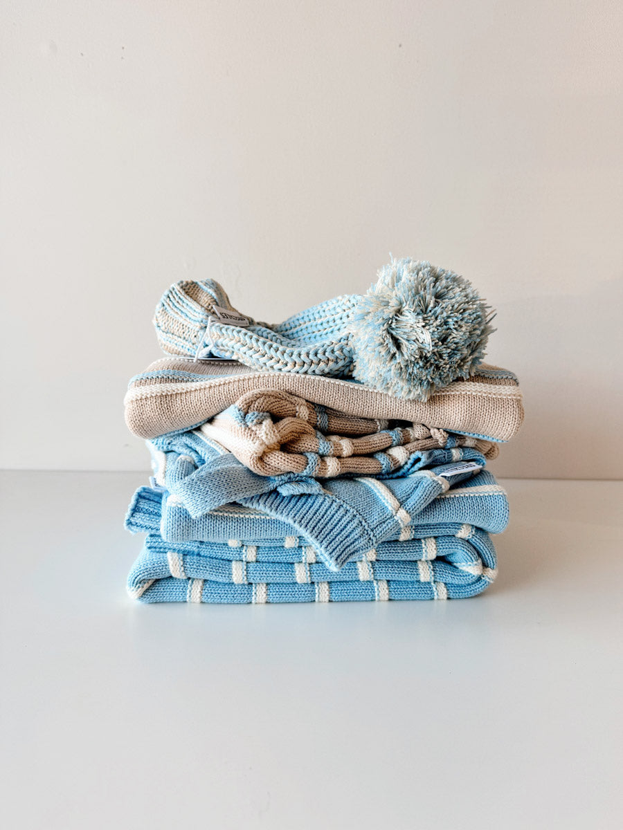 Raised Stripe Knit SET | Oat/Arctic/Snow