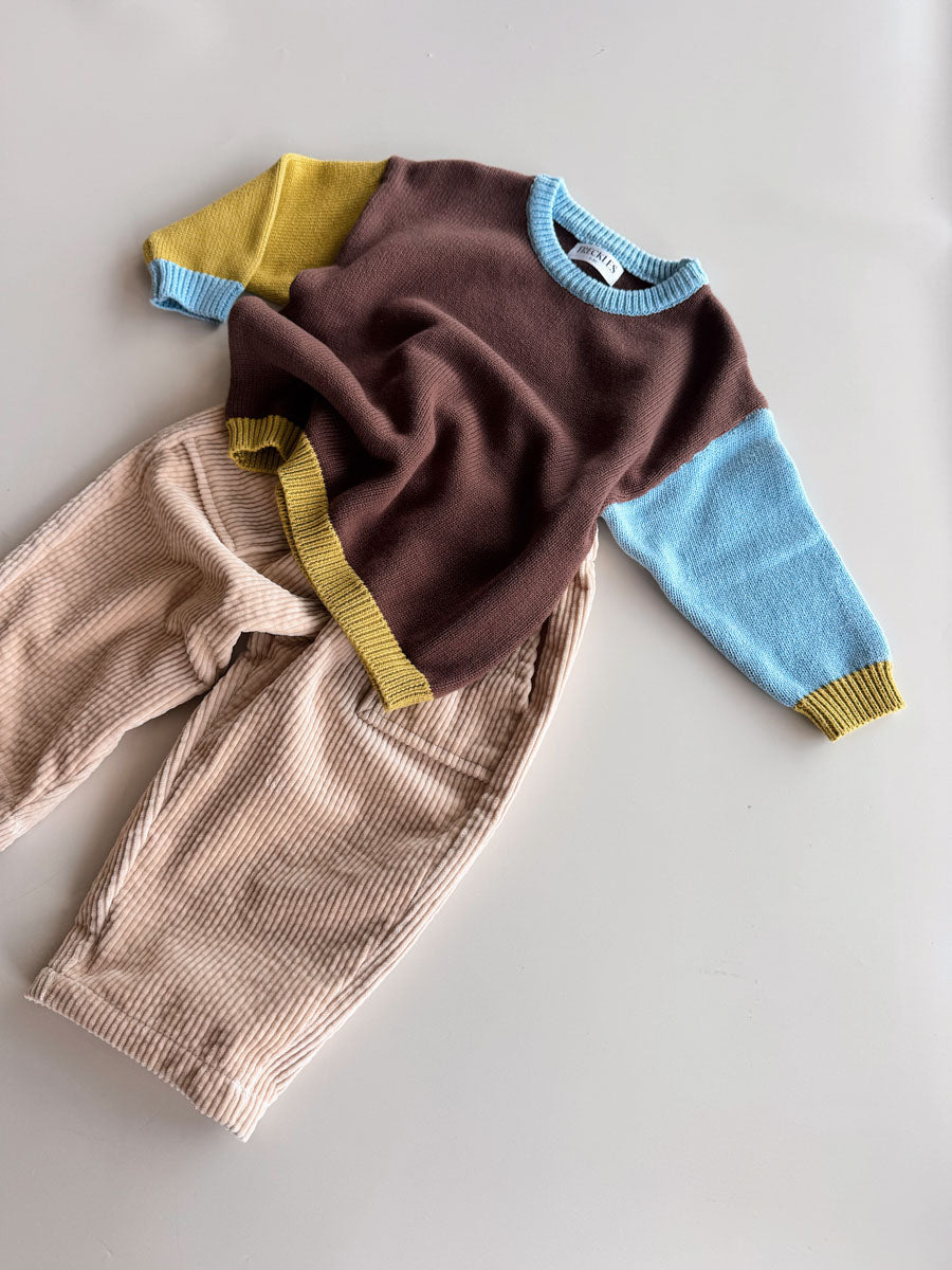 Cotton Knit Jumper | Brown/Blue/Green