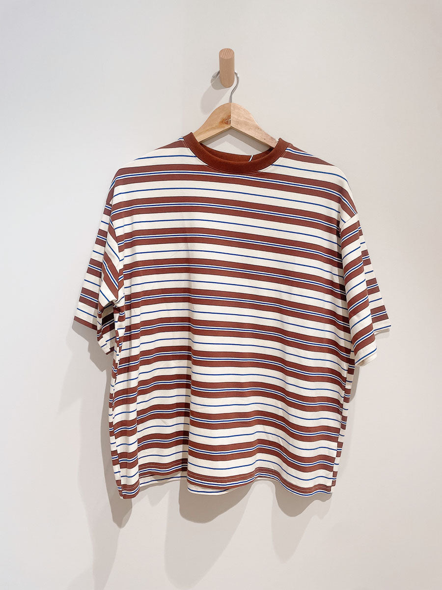 Womens SS Tee | Brown/Cream/Royal Blue stripe