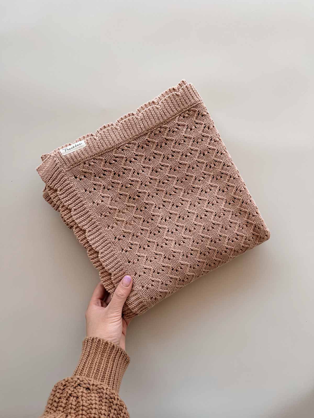 Pointelle Cotton Knitted Blanket | Clay