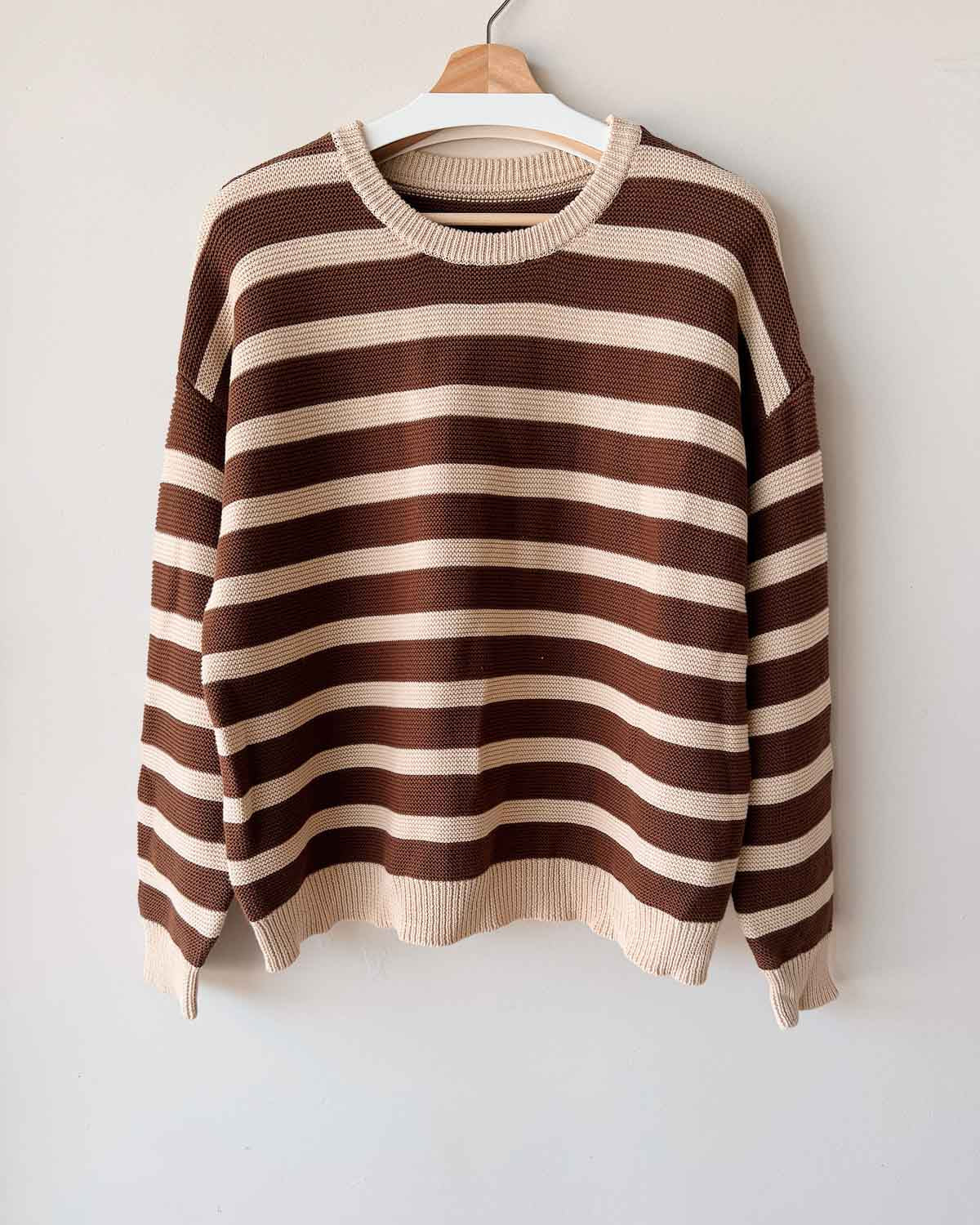 Cotton Womens Jumper | Chocolate Stripe