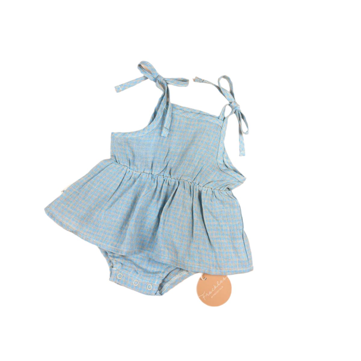 Emi Linen Romper | Seafoam Blue Petite Check