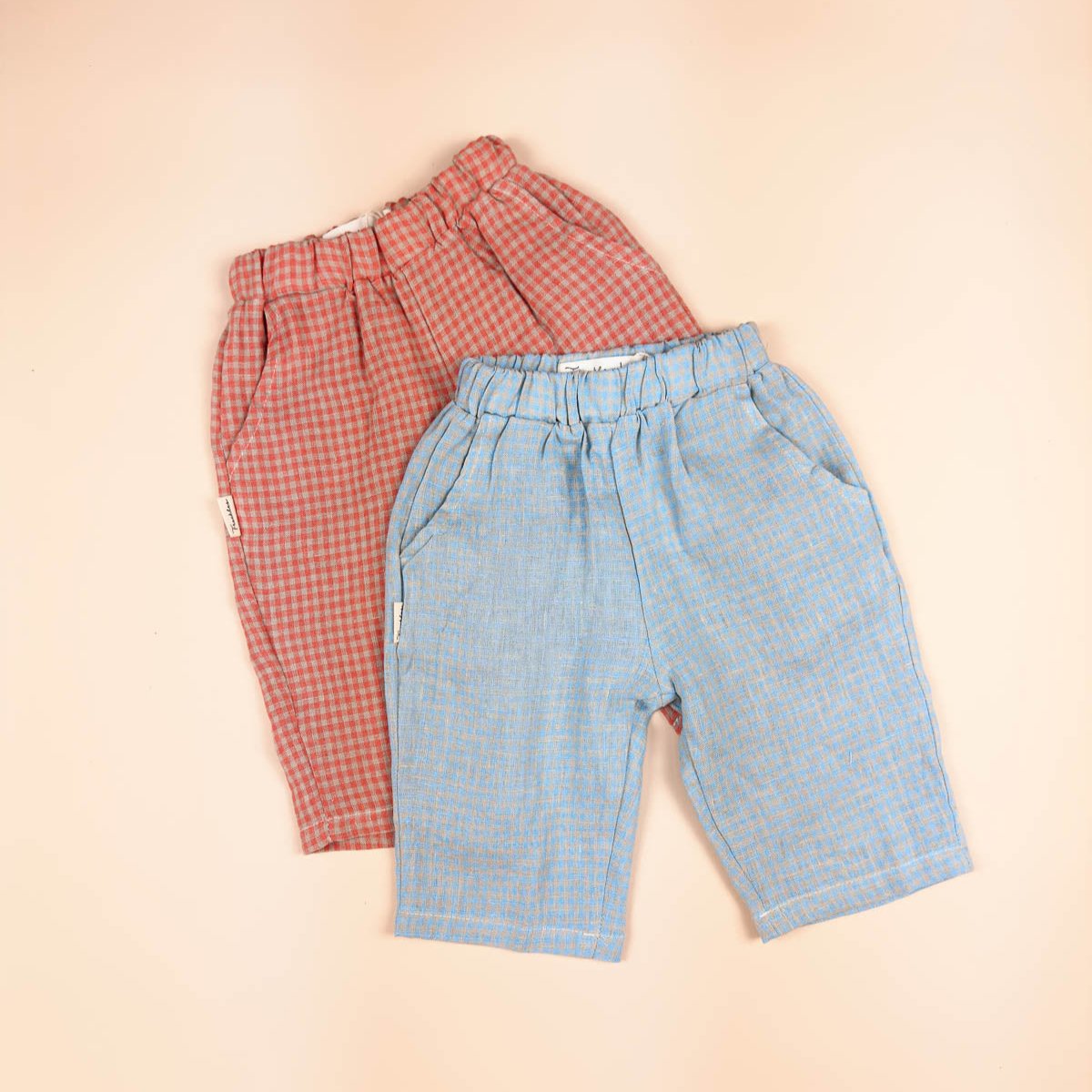 Bobbie Linen Unisex Pants | Coral Petite Check