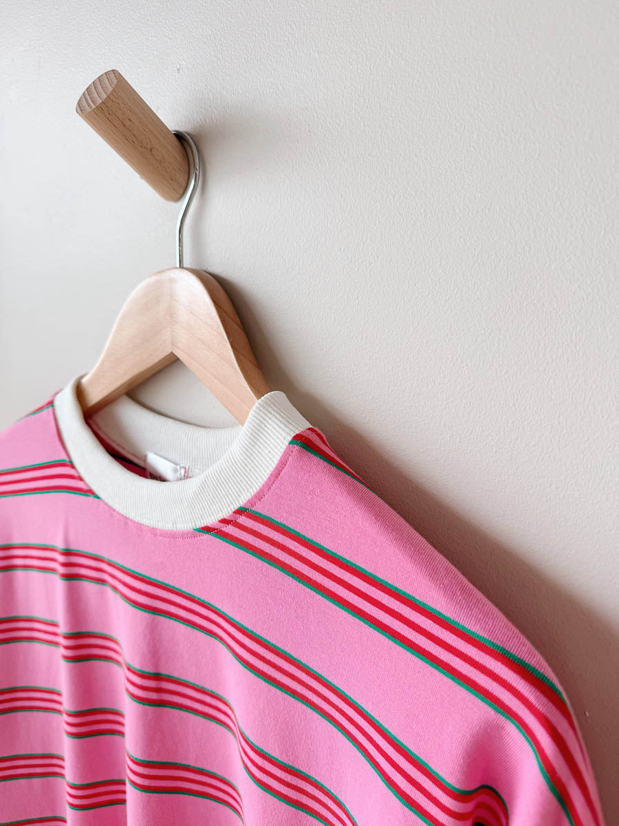 Womens LS Tee | Pink/Red/Green Stripe