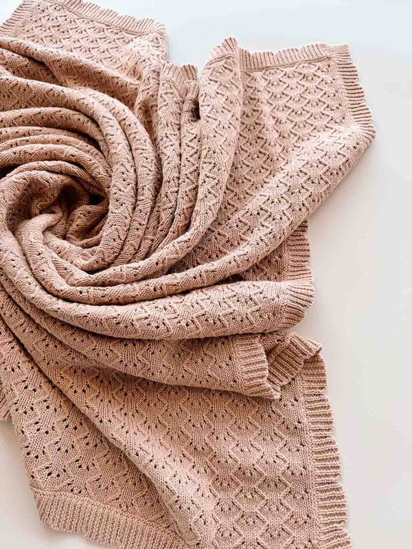 Pointelle Cotton Knitted Blanket | Clay