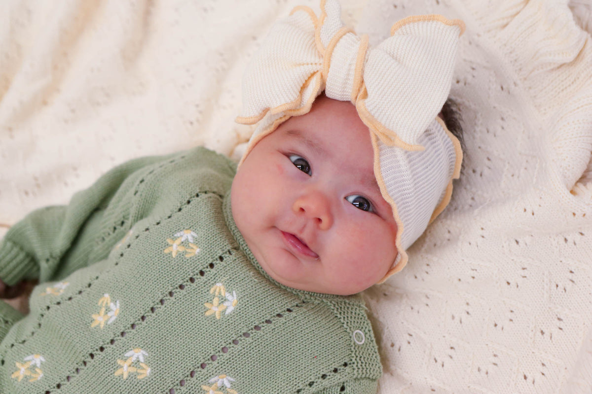 Knit Frill Baby Headband | Snow/Butter
