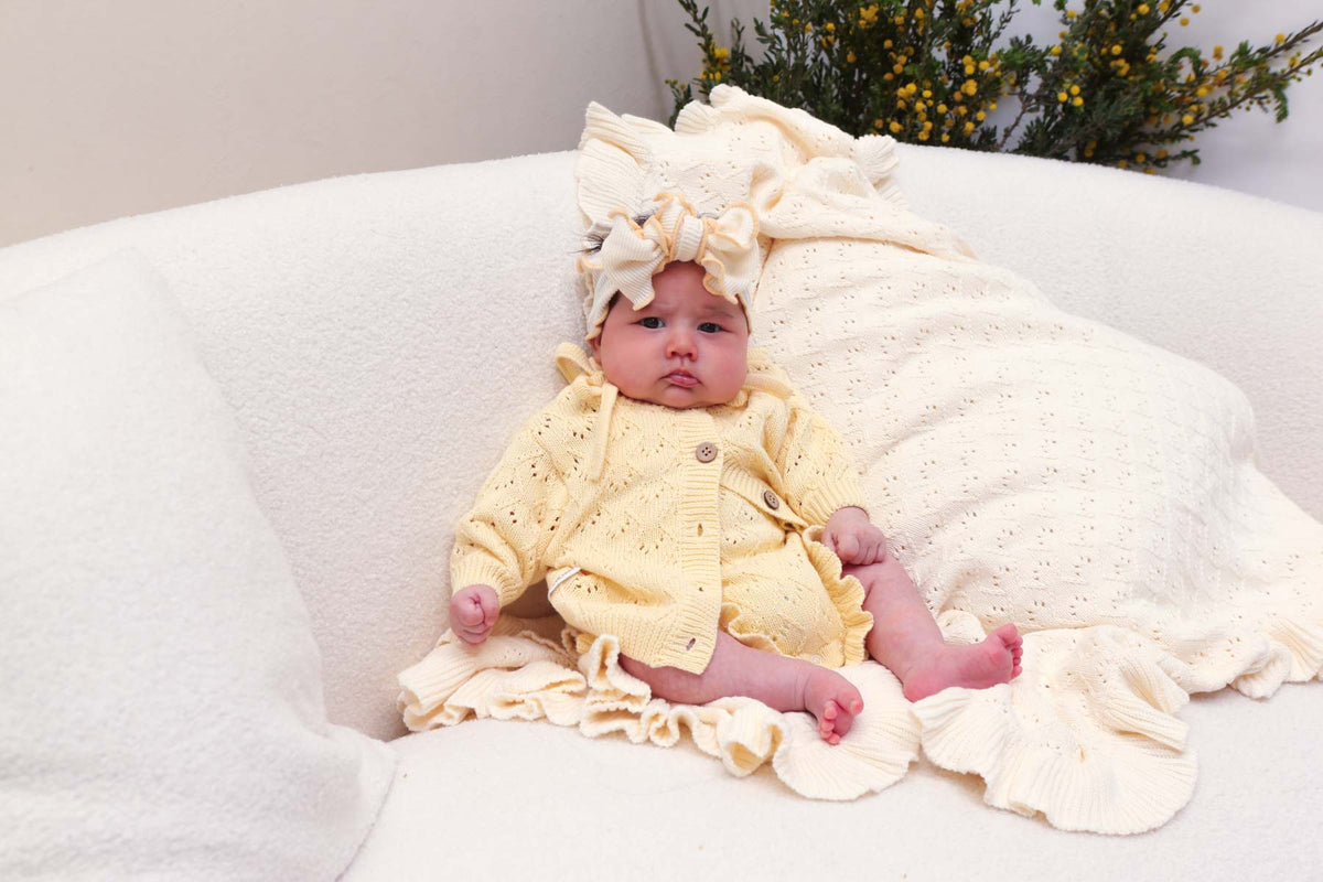 Knit Frill Baby Headband | Snow/Butter