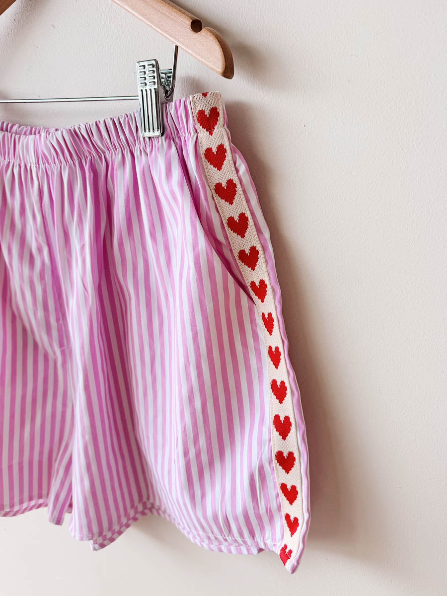 Women's Shorts | Pink & white Stripe / Red Heart Trim