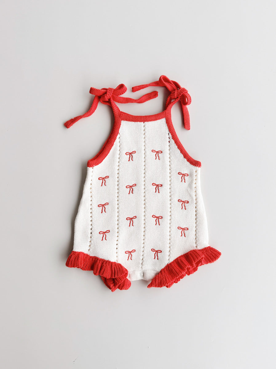 Pre-Order Embroidery Cotton Tie Romper | Bow