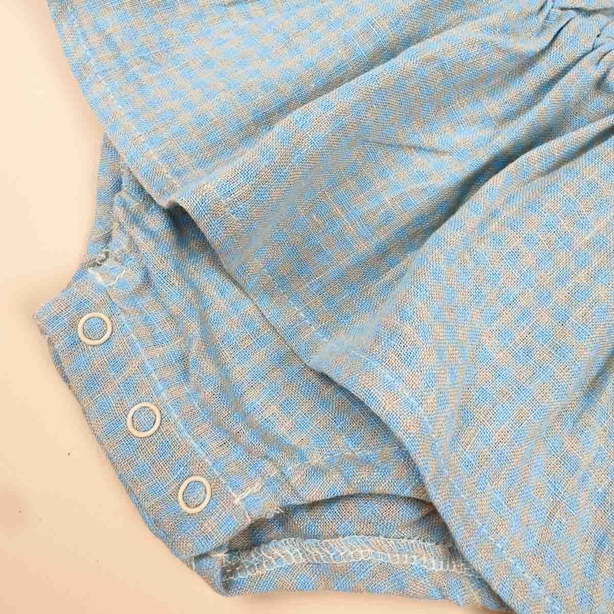 Emi Linen Romper | Seafoam Blue Petite Check