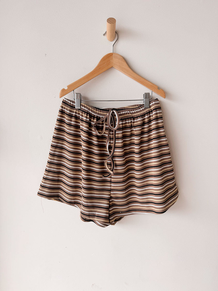 Women's Ribbed Shorts | Mocha/Yellow stripe