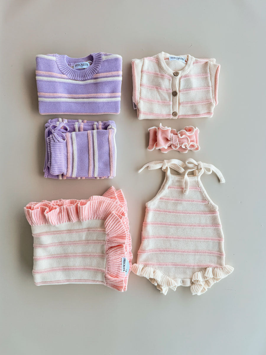 Raised Stripe Knit SET | Aster/Sweetpea/Snow