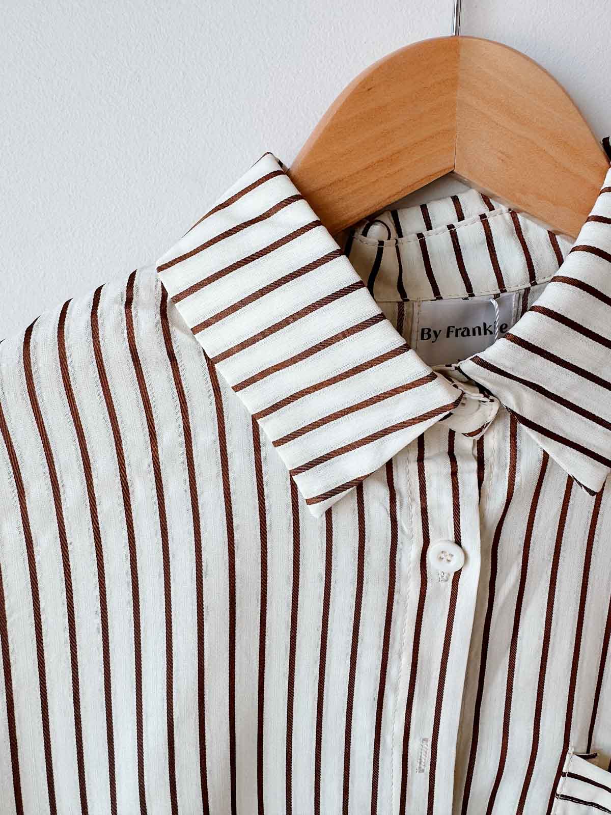 Women's Silky Shirt | Butter/Choc Stripe