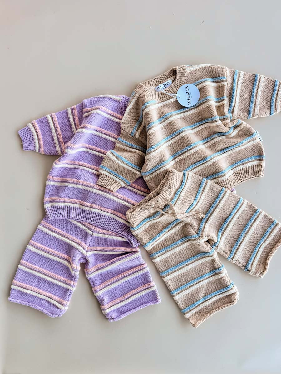 Raised Stripe Knit SET | Oat/Arctic/Snow
