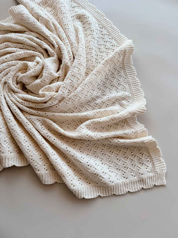Pointelle Cotton Knitted Blanket | Cream