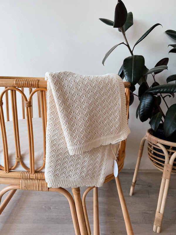 Pointelle Cotton Knitted Blanket | Cream