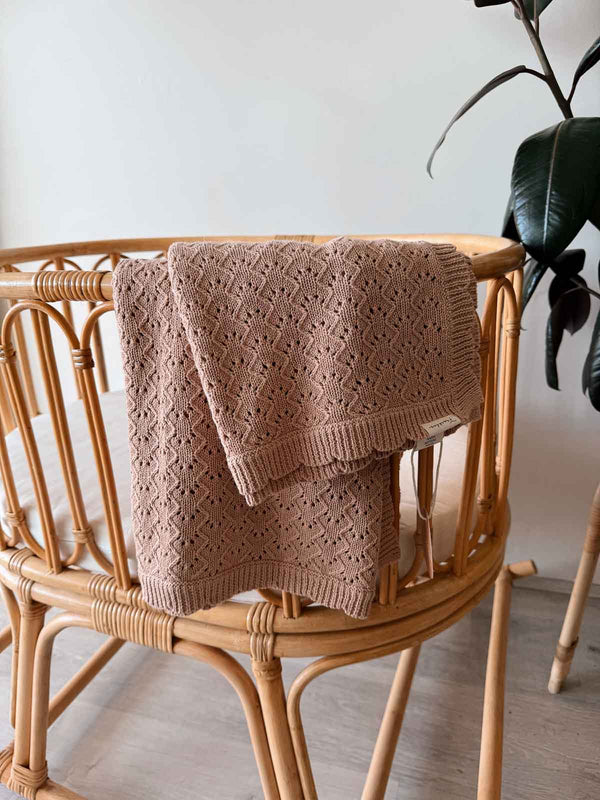 Pointelle Cotton Knitted Blanket | Clay