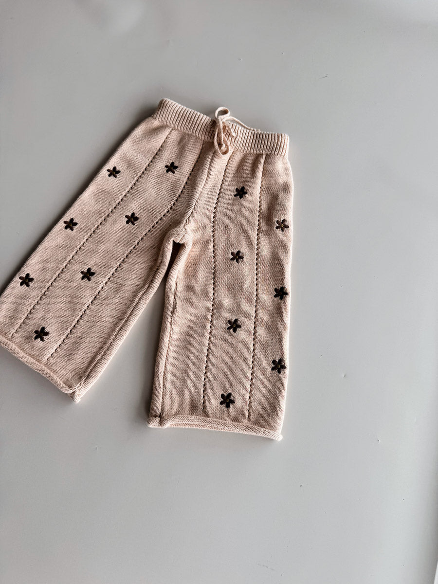 Cotton Knit Culotte | Embroidery Brown Daisy