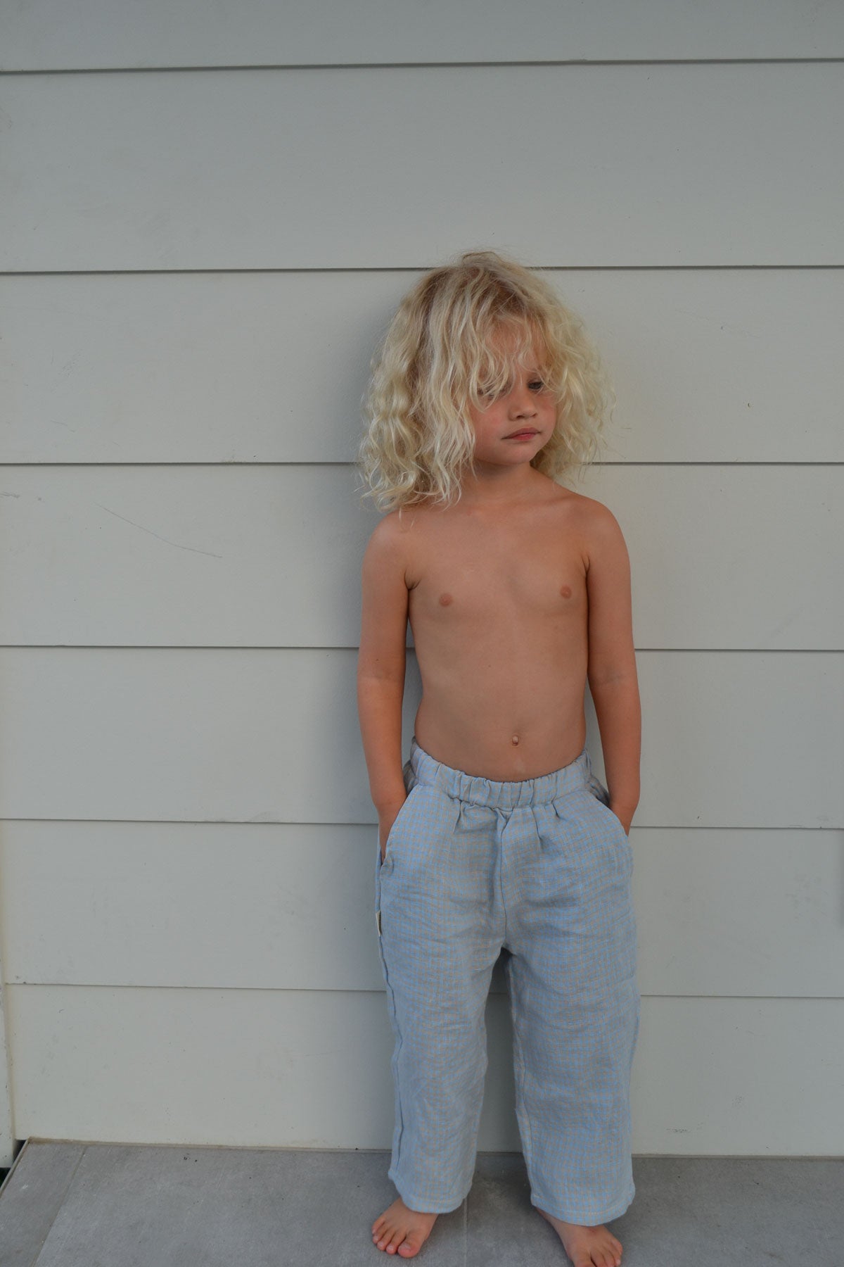 Bobbie Linen Unisex Pants | Seafoam Gingham