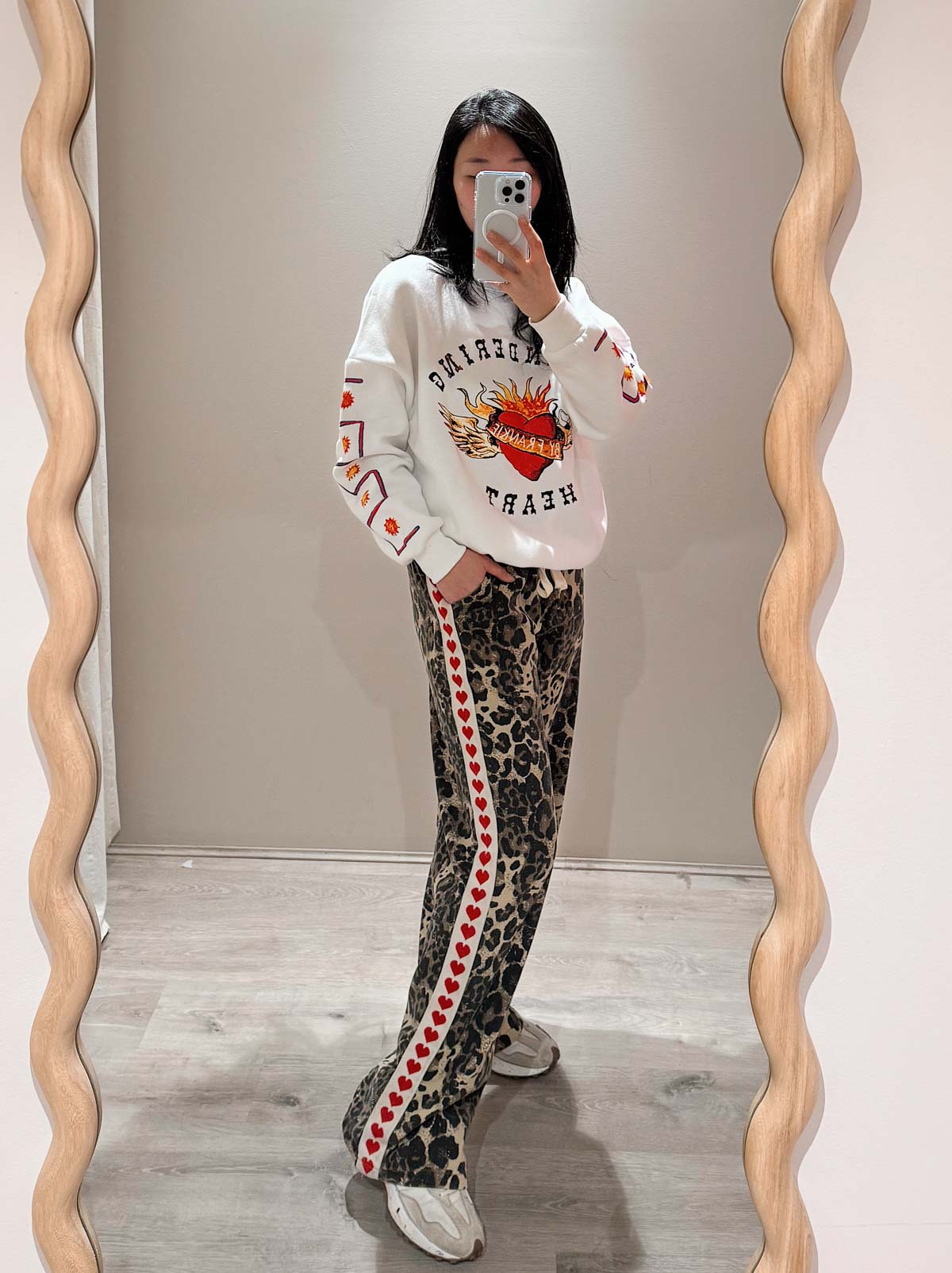 Women's Denim Pants | Leopard/ Red Heart Trim