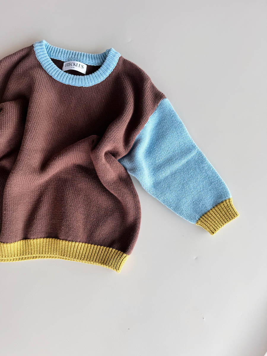 Cotton Knit Jumper | Brown/Blue/Green