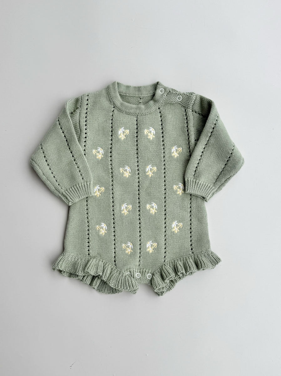 Bloom Pointelle LS Romper | Sage