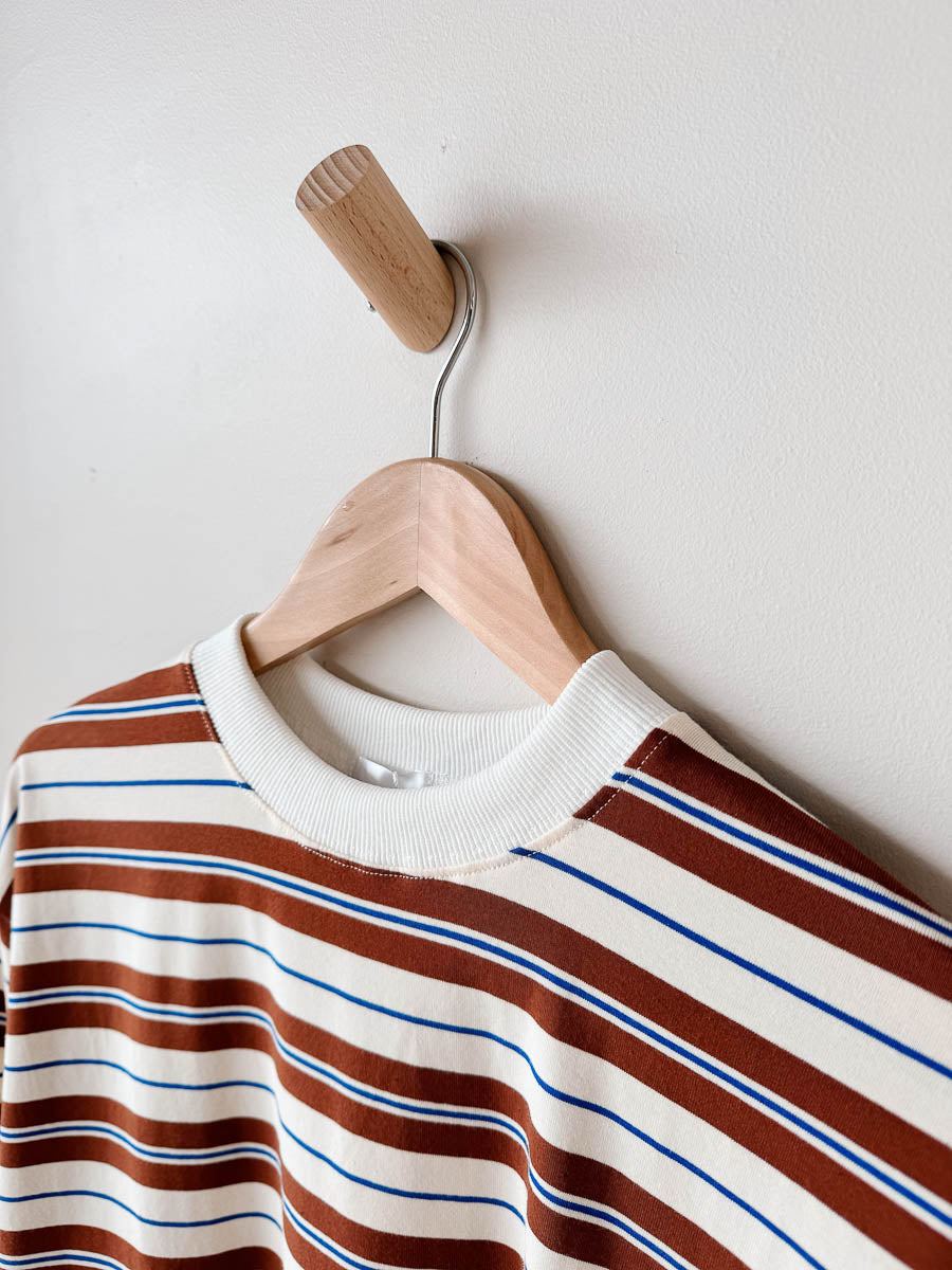 Womens LS Tee | Cream/Brown/Blue stripe
