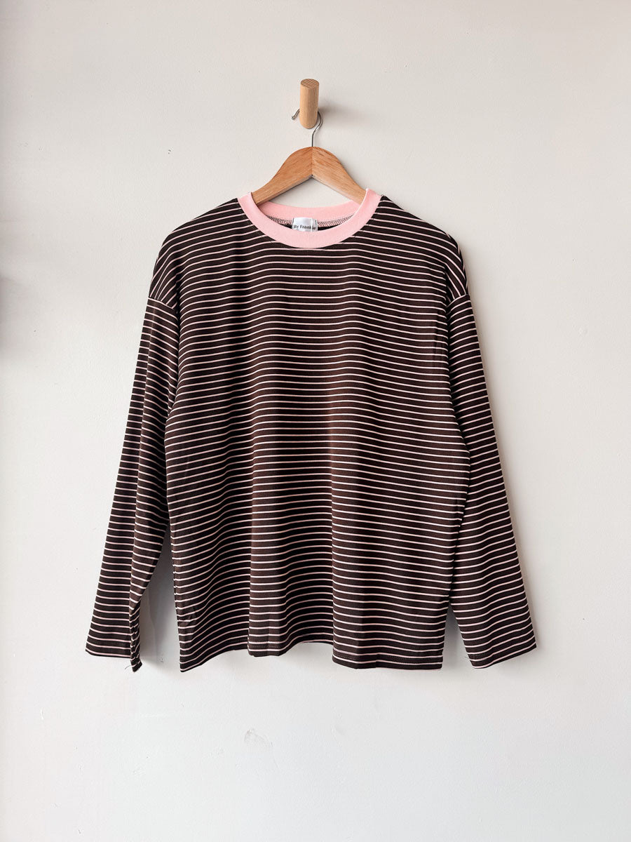 Womens LS Tee | Pink/Choc stripe