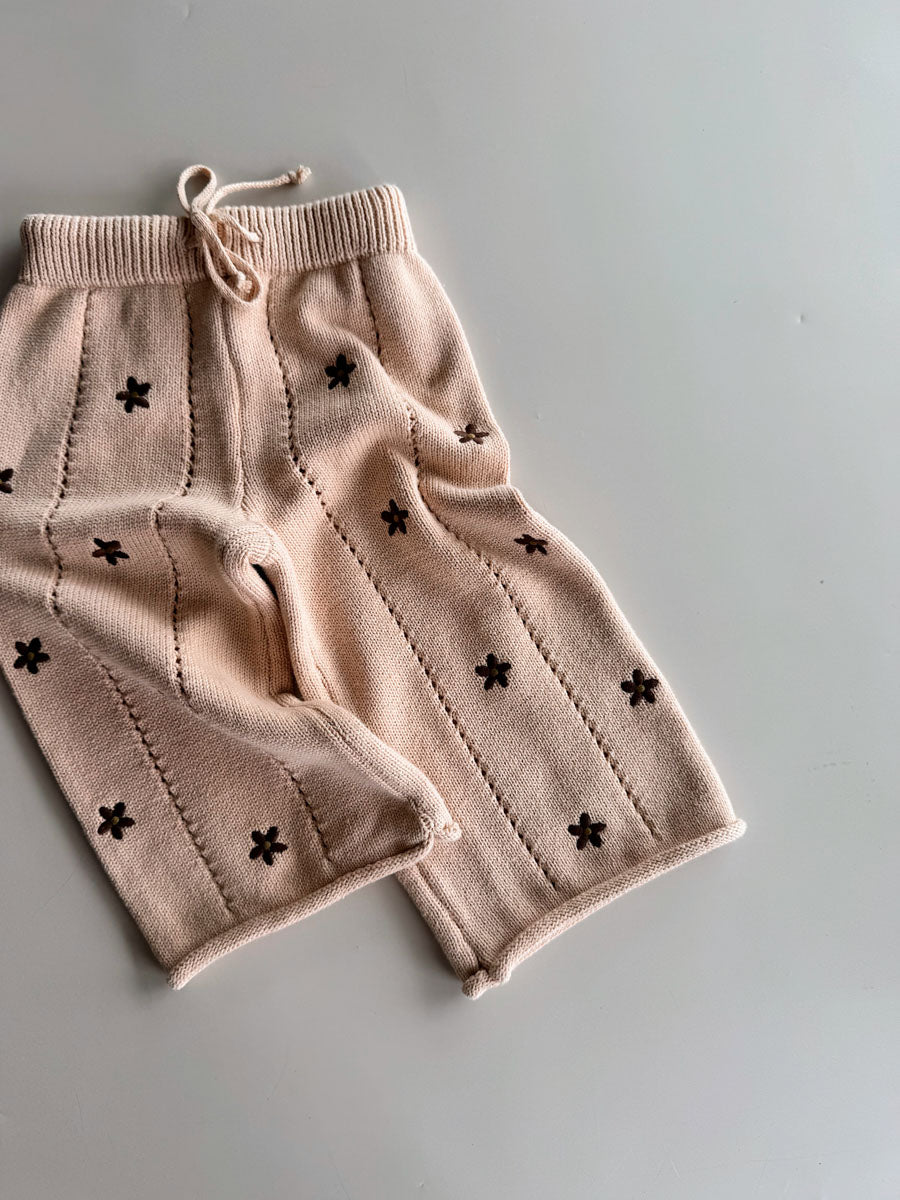 Cotton Knit Culotte | Embroidery Brown Daisy