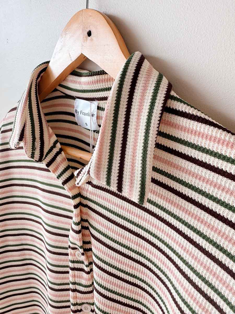 Womens SS Ribbed Shirt | Beige/Green/Pink