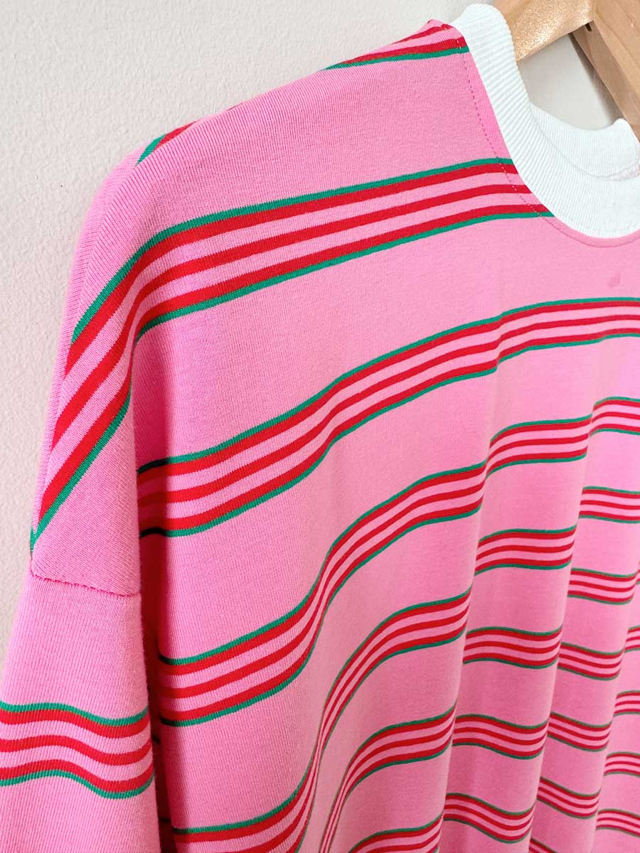 Womens LS Tee | Pink/Red/Green Stripe