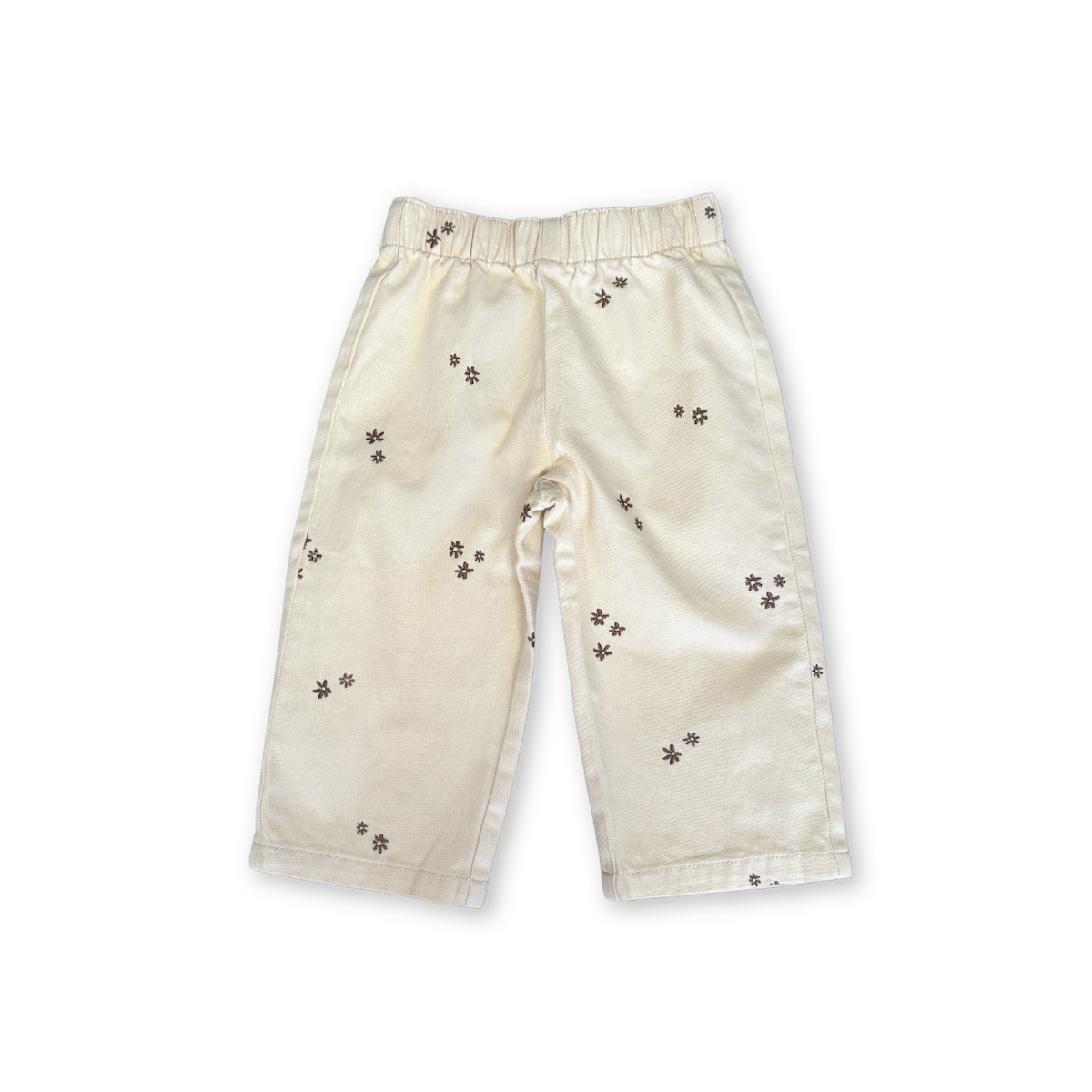 Organic Denim Wild Flower Embroidery Pant - Milk