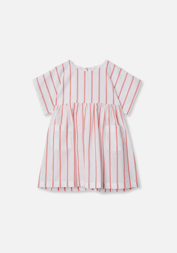 Short Sleeve Pocket Dress | Tomato Stripe