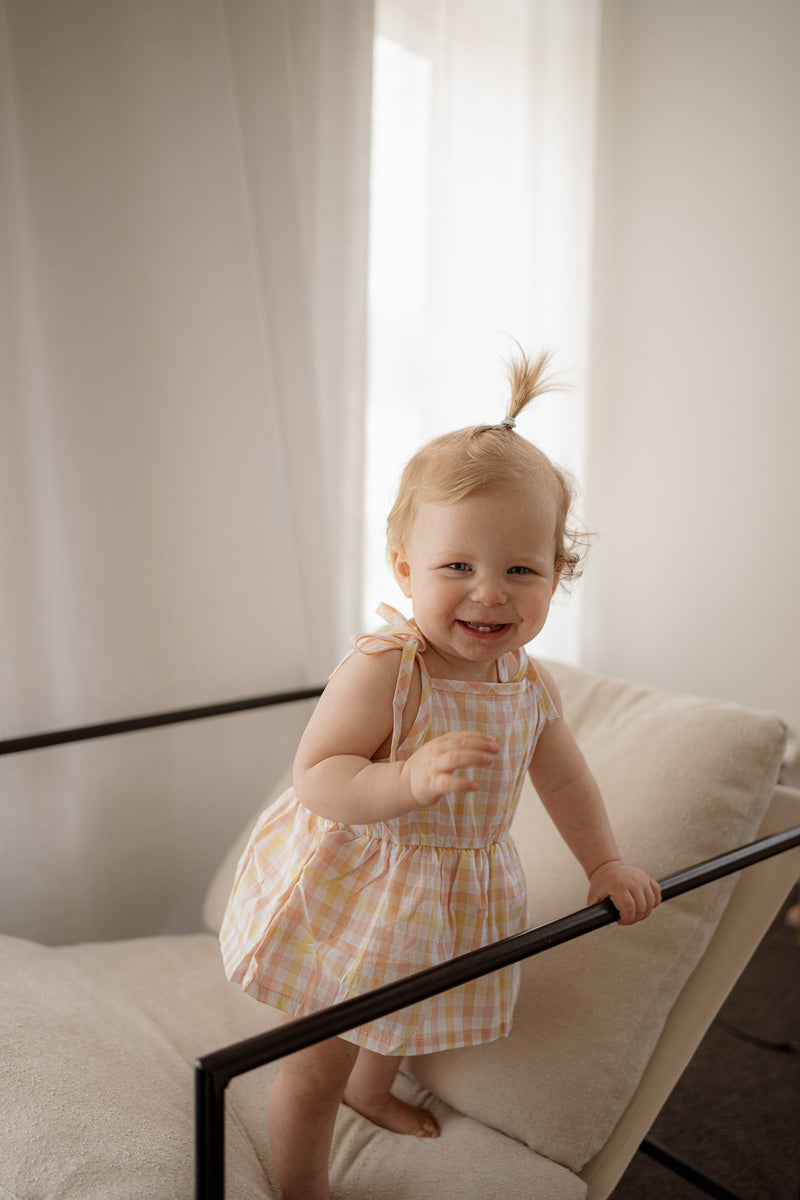 Emi Tie Romper | Sorbet Gingham