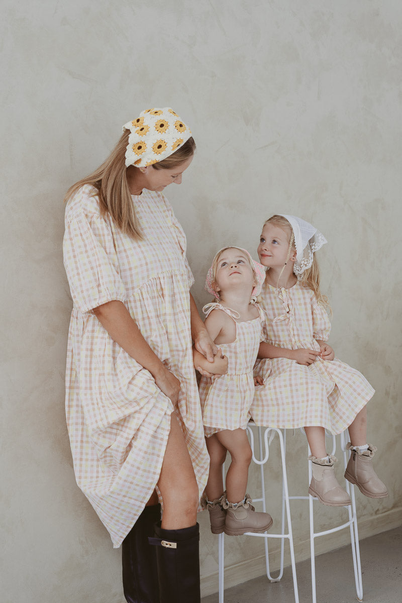 Emi Tie Romper | Sorbet Gingham