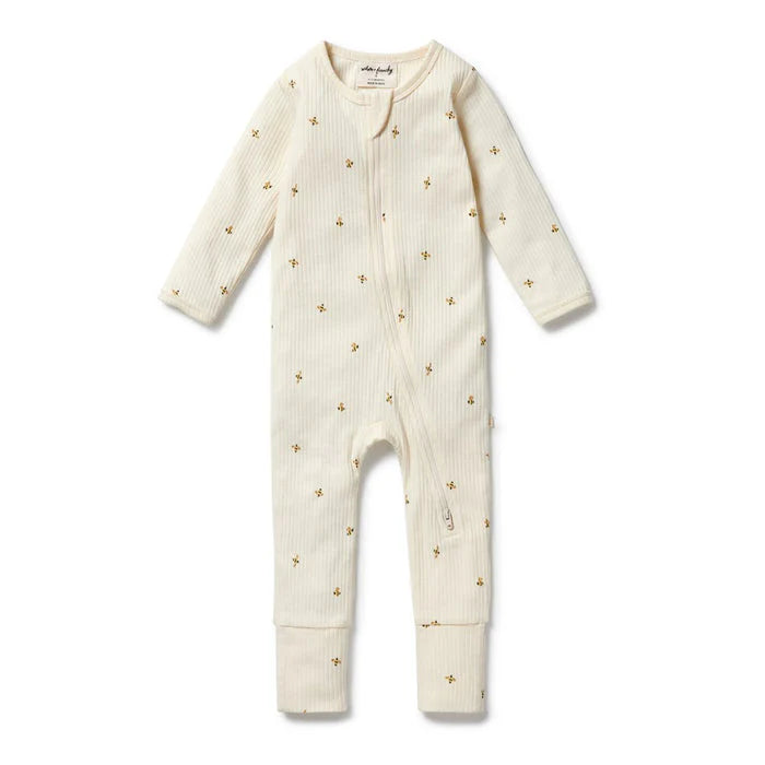 Organic Stripe Rib Zipsuit with Feet | Bee Mine