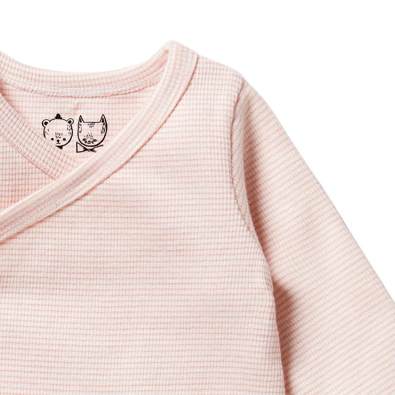 Organic Stripe Rib Bodysuit | Kimono | Cantaloupe