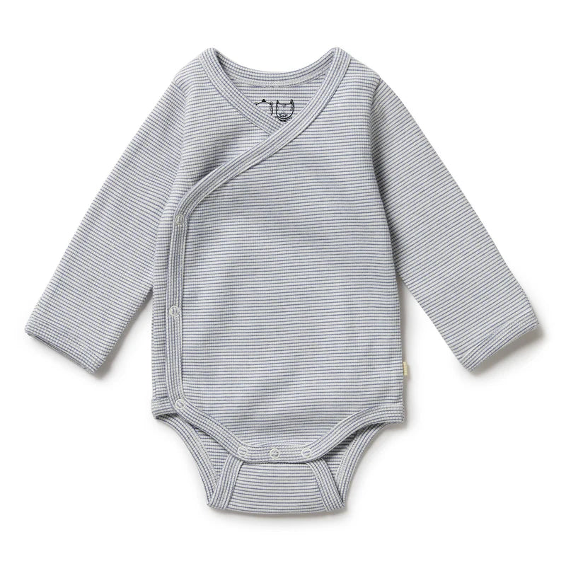 Organic Stripe Rib Bodysuit | Kimono | Rain Drop
