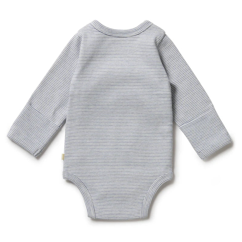 Organic Stripe Rib Bodysuit | Kimono | Rain Drop